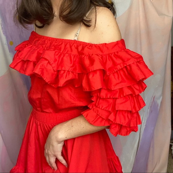 VINTAGE Red Ruffle Square-dancing 2 Piece Set - Picture 4 of 9